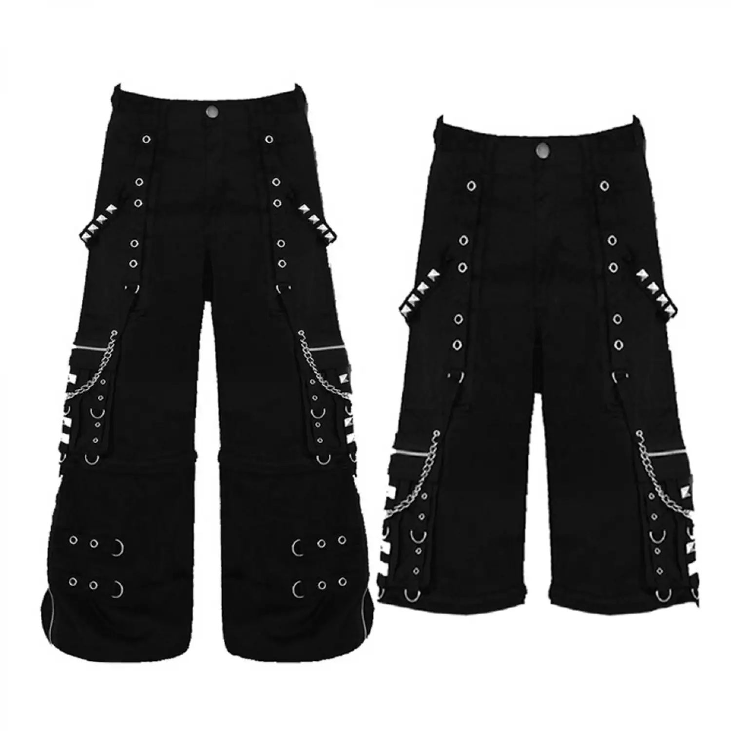 Men's Cyber Goth Punk Convertible Pants with Studs & Straps